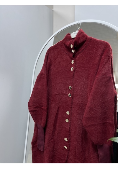 101Dzyn Angora Hırka Düğmeli Bordo