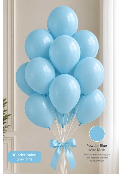 Latex Balon Seti 10'lu- Powder Blue Mavi Çok Renkli