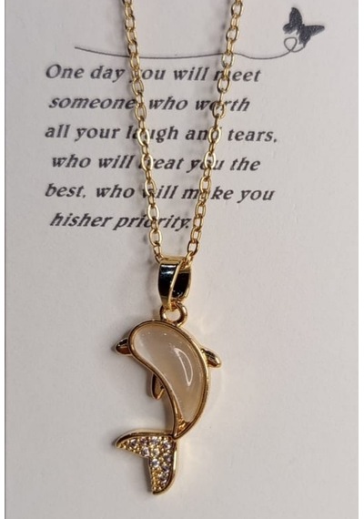 Beren Aksesuar Stainless Steel Yunus Balığı Dolphin Çelik Kolye Gold
