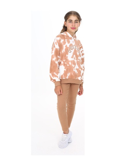 Toontoy Kids Toontoy Kız Çocuk 2'li Takım Baskılı Kapüşonlu Düşük Omuz Cepli Sweatshirt & Basic Düz Tayt Kahverengi Toontoy Kids Toontoy Kız Çocuk 2'li Takım Baskılı Kapüşonlu Düşük Omuz Cepli Sweatshirt & Basic Düz Tayt Kahverengi