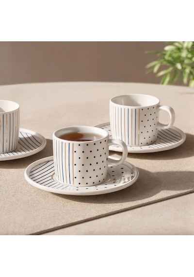 Güral Porselen Mental 4 Parça Çay Fincan Takımı 65481 Beyaz