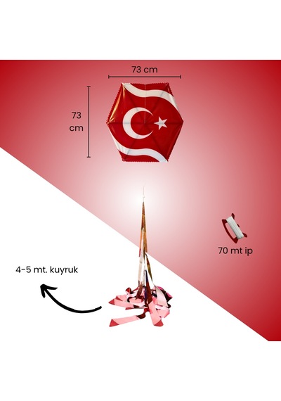 Naylon Altıgen Uçurtma - Bayraklı - Orta Boy
