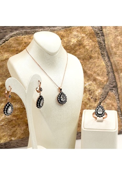 Elmas Montür Rosegold Damla Gümüş Set Takım - Lvrset06 Rose Gold