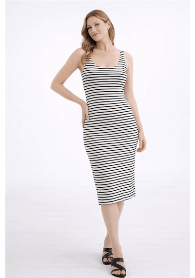 Fashion Friends Kare Yaka Midi Ekru Kadın Elbise 26y0299k1