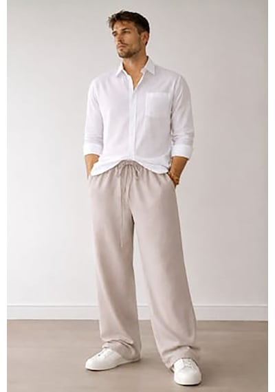 Madmext Bej Beli Ayarlanabilir Rahat Kesim Erkek Pantolon E6564