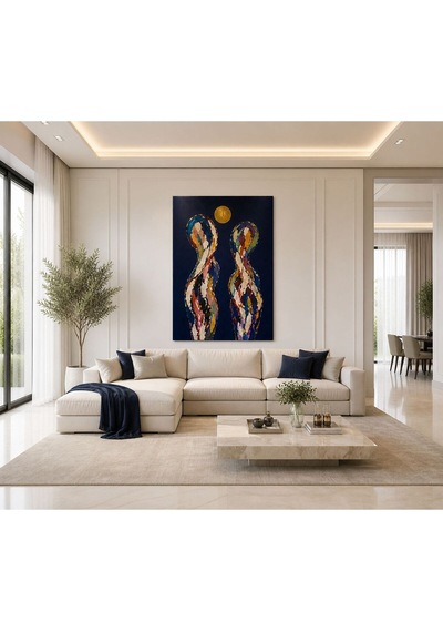 Midnight Harmony Lacivert Zemin Üzerine Soyut Figürlü Ultra Gerçekçi Kabartma Görünümlü Modern Premium Kanvas Tablo