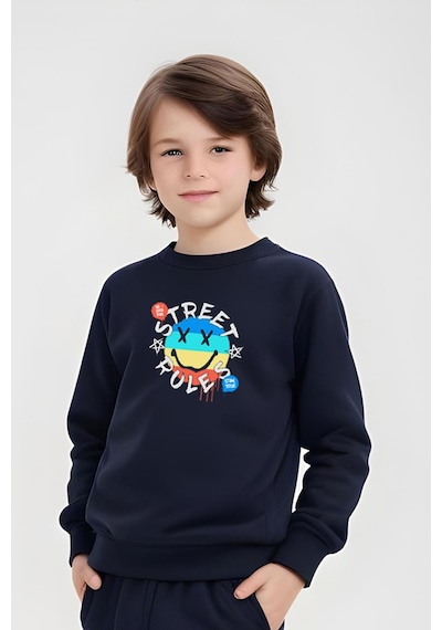 Fyk Kids Erkek Çocuk Street Rules Baskılı Bisiklet Yaka Eşofman Takımı Lacivert