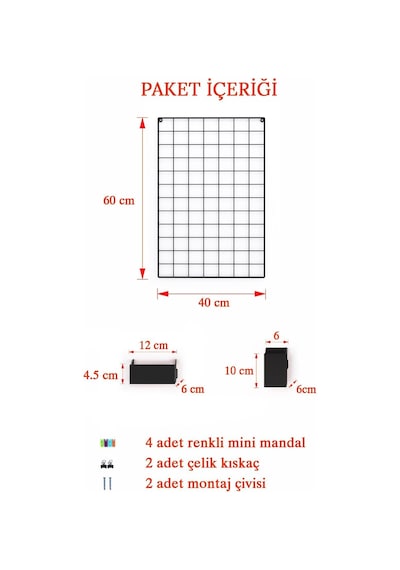 40x60 Full Aksesuarlı Metal Fotoğraf Askısı Tel Pano Siyah 40 x 60 CM