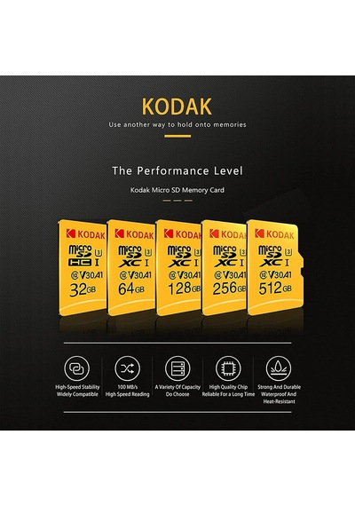 Kodak Micro Sd Kart 64 Gb, Anahtar, Gopro, Dron, Akıllı Telefonlar, Microsdxc Uhs-ı Bellek Çubuğu - 100 Mb/s'ye Kadar, 4k Uhd Video, A1, U3, Sınıf 10