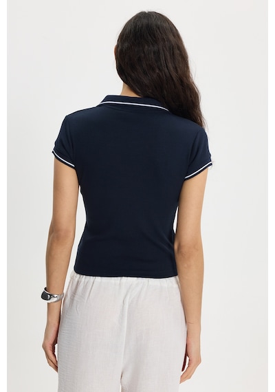 Tudors Kadın Slim Fit Dar Kesim Pamuklu Polo Yaka Kısa Kollu Lacivert Tişört-50463