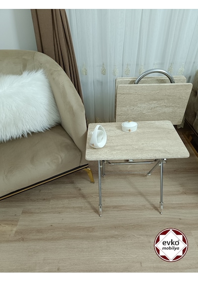 Evko Mobilya Çanta Zigon Sehpa, 4'lü Sehpa, Zigon Sehpa, Servis Sehpası, Mdf Mebran Sehpa, Katlanır Sehpa Traverten