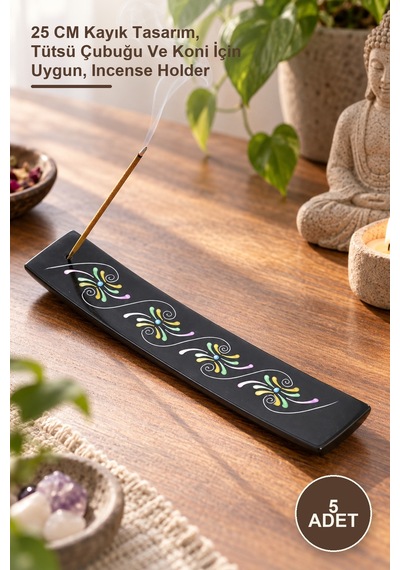 5 Adet Obsidian Taşı Kayık Tütsülük 25 Cm Kayık Tasarım, Tütsü Çubuğu Ve Koni İçin Uygun, Incense Holder