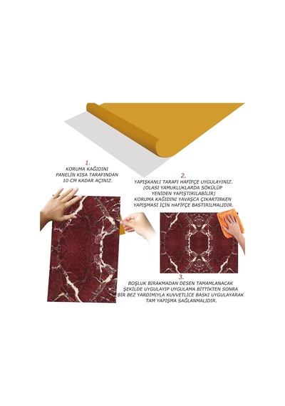 Kendinden Yapışkanlı Bordo Mermer Desenli Pvc Panel 41x62 Cm 4 Adet / 1 M²