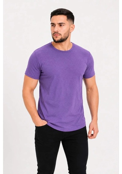 Tarz Yeri Erkek Basic Tişört Bisiklet Yaka Kısa Kol Günlük Yazlık Slim Fit T-shirt - Mor