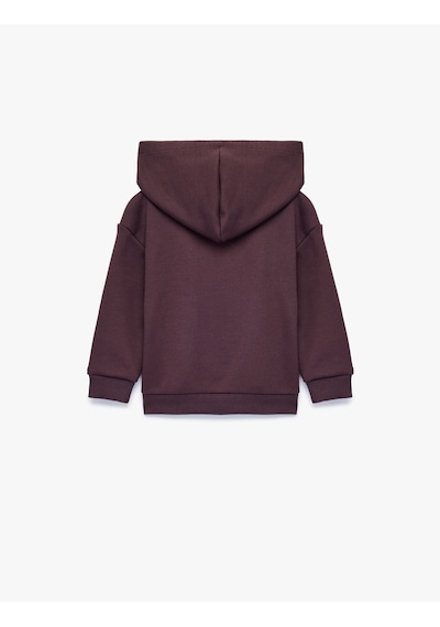 Koton Baskılı Uzun Kollu Şardonlu Fermuarlı Kapşonlu Sweatshirt Mor 7wmb10108tk