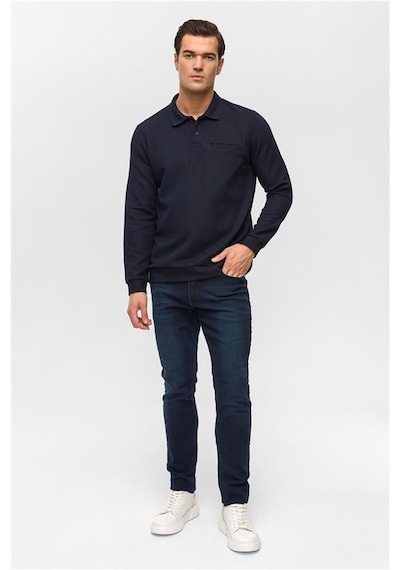 SÜVARİ Lacivert Regular Düz Polo Yaka Sweatshirt Lacivert