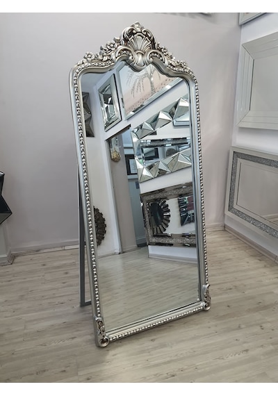 Ayna Denizi Princess Silver Model Gümüş Renk Dekoratif Ayaklı Boy Aynası Gümüş