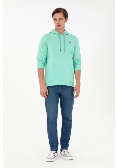 U.S. Polo Assn. Erkek Kapüşonlu Mint Basic Şardonlu Sweatshirt 50295176-VR090
