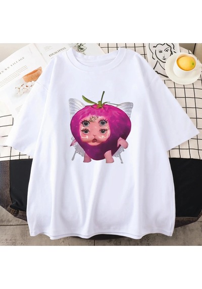 Startmore Melanie Martinez Çilek Sevimli Grafik T Shirt Yeni Erkek Kadın's Kawaii Gevşek Giysiler Kısa Beyaz