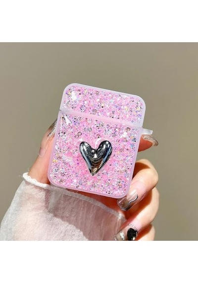 Airpods 1. Nesil / 2. Nesil İçin Kılıf Glitter Shiny Pembe Airpods 1/2 İle Uyumlu Kılıf - Pembe Diğer