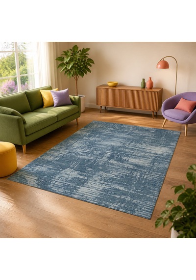 Kartela Halı Riva Halı Kaymaz Taban Makinede Yıkanabilir Halı Mavi - 80 X 120 Cm