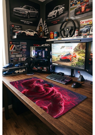 Kırmızı Hulk Süper Kahraman 40x90 Cm Oyuncu Mousepad Kaymaz Taban Büyük Boy Mousepad Siyah