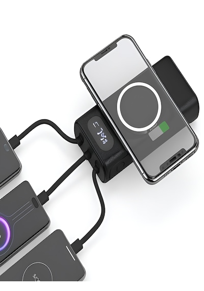 10000mah Pd 22.5w Kablosuz & Kablolu Powerbank Wireless 15w, Usb, Micro & Type-c, Apple Uyumlu iPhone  Siyah - Siyah