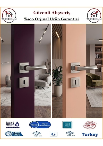 Trendhomm Prizma Rozetli İç Oda Kapı Kolu - Nikel Saten - Oda