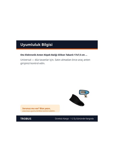 Trobus Oto Elektronik Anten Köpek Balığı Silikon Tabanlı 17x7,5 Cm Parlak Siyah