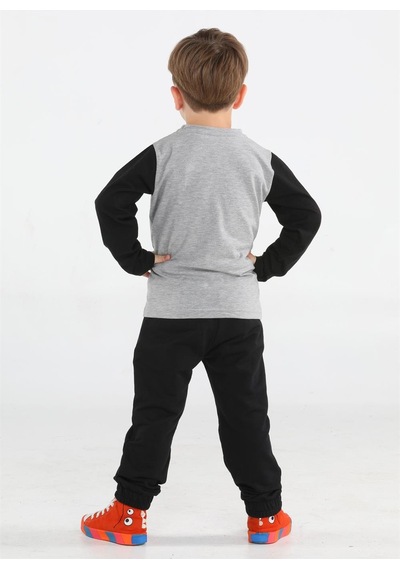 Casabony Super Star Erkek Çocuk Jogger + T-shirt Takım-siyah -gri Siyah