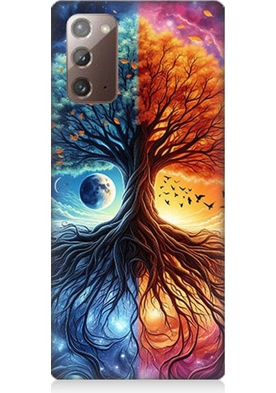 Samsung Galaxy Note 20 Uyumlu Hayat Ağacı Ve Gece Gündüz Desenli Silikon Kılıf Çok Renkli