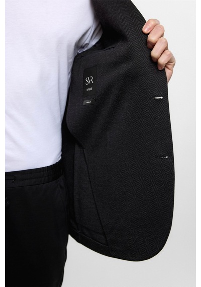 Süvari Siyah Regular Fit Mono Yaka 6 Drop Ceket-33764 Siyah