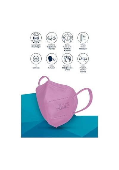 Musk Ffp2 Maske Lila Renk 10 Adet