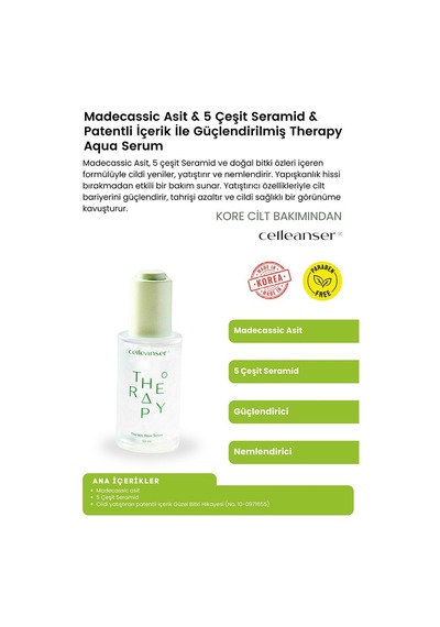 Madecassic Asit & 5 Çeşit Seramid İçeren Yatıştırıcı Ve Nemlendirici Therapy Aqua Serum