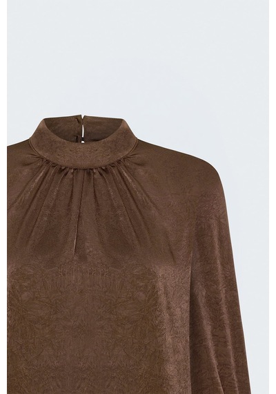 Sateen Uzun Kollu Bluz - Açık Kahve-137827 Açık Kahverengi