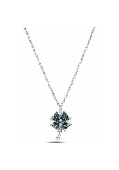 Çekirdekjewelry 925 Ayar Gümüş Rodajlı Yonca Kolye Renkli Taşlı Şans Kolyesi Gri