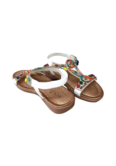 Guja 25y150-1 Kadın Taşlı Düz Taban Comfort Sandalet Beyaz Siyah
