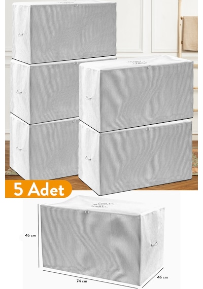 Serstil 5 Adet - Büyük Boy Gri Çizgili Hurç - 74 X 46 X 46 Cm