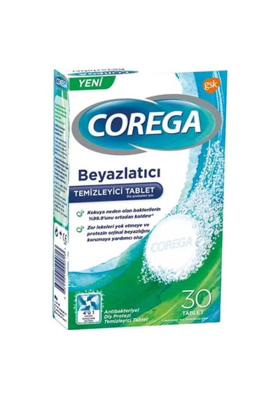 Corega Temizleyici Beyazlatıcı Nane Ferahlığı 30 Tablet