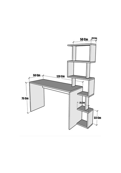 Pratik Kitaplıklı Çalışma Masası Beyaz Siyah 120x50 Diğer