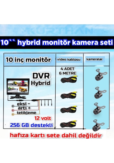 Dvr Hybrid 10'' Ekran + 4 Adet Ahd 1080p Kelebek Kamera Seti