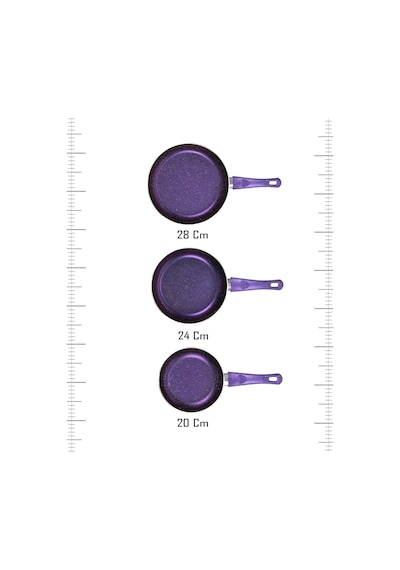 Bonetti Premium 3'lü Granit Tava Seti Yanmaz Yapışmaz Çizilmez Mor 20-24-28 Cm Mor