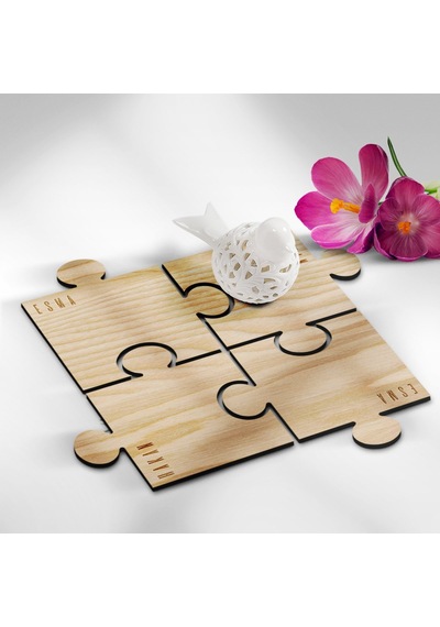 Kişiye Özel Puzzle Ahşap Bardak Altlığı - 3 (4 Adet)