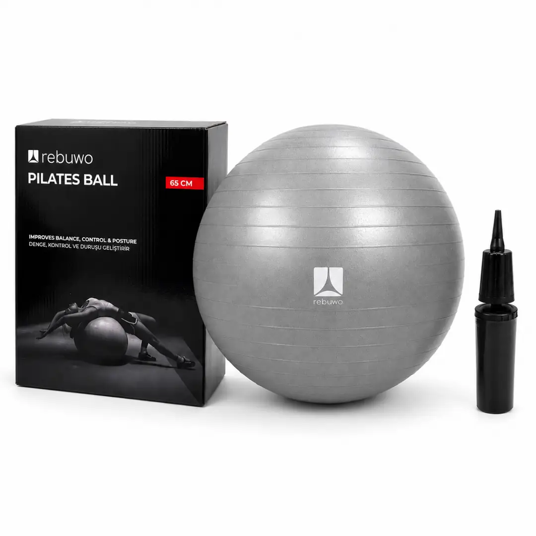 Evde Pilates Ve Fitness Seti - Pilates Matı 4mm + 65 Cm Pilates Topu + Silikon Direnç Lastiği + Ayak Masaj Pedi Mavi
