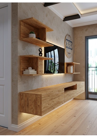 Resital Ledli Duvara Monte Tv Sehpası - Çam - W6014-6 Çam Resital Ledli Duvara Monte Tv Sehpası - Çam - W6014-6 Çam
