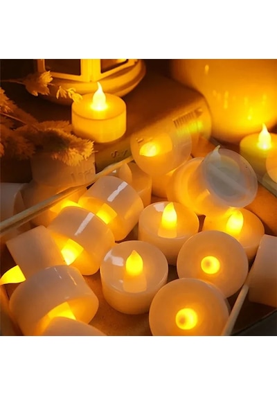Dekor Işıklı Ramazan Mumları 24 Led Işıklı Mum Gün Işığı Pilli Led Işık Mum Pilli Mum Gün Işığı Led