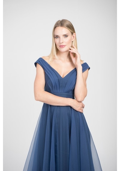 Doridorca Kadın V Yaka Abiye Elbise 5923038 Indigo Indigo