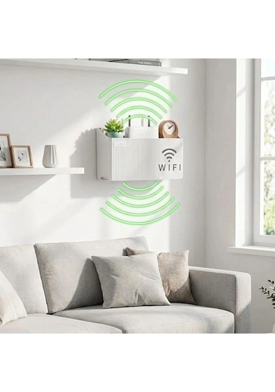 Duvar Tipi Wi-fi Modem Saklama Kutusu Beyaz Kablo Düzenleyici Router Raf Organizer 5468 Çok Renkli