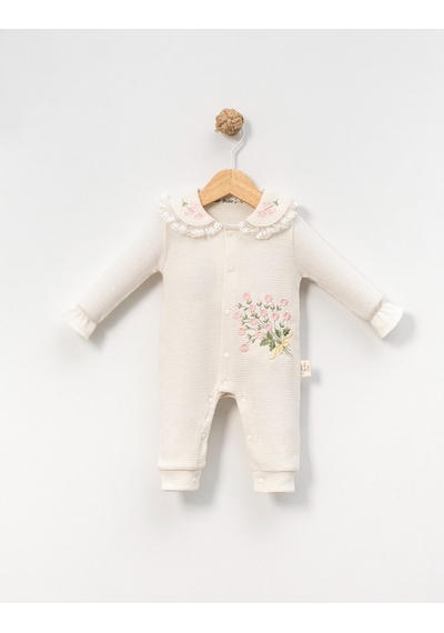 Çakar Bebe 3-12 Aylık Çıtır Nakışlı Tulum -8027140 - Krem Krem
