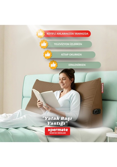 Yatak Başı Yastığı Sırt Ve Bel Destek Yastığı 120 Cm Kahverengi